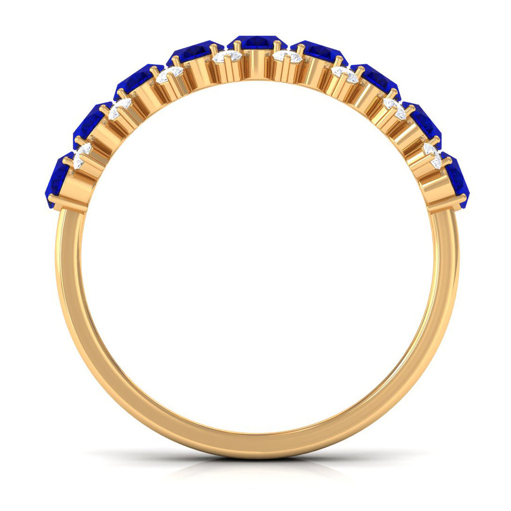 Natural Oval Blue Sapphire Half Eternity Band with Diamond