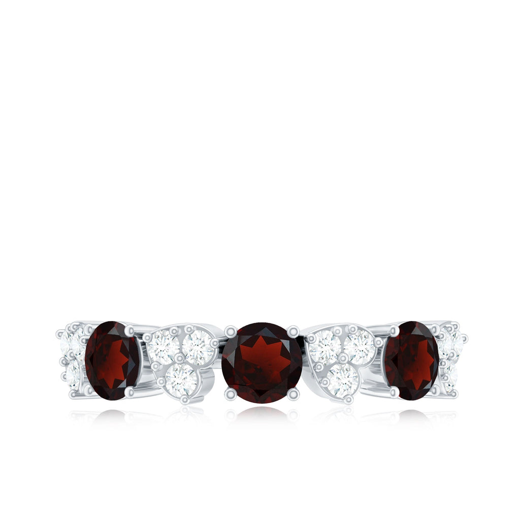 Certified Real Garnet Diamond Heart Eternity Ring for Anniversary