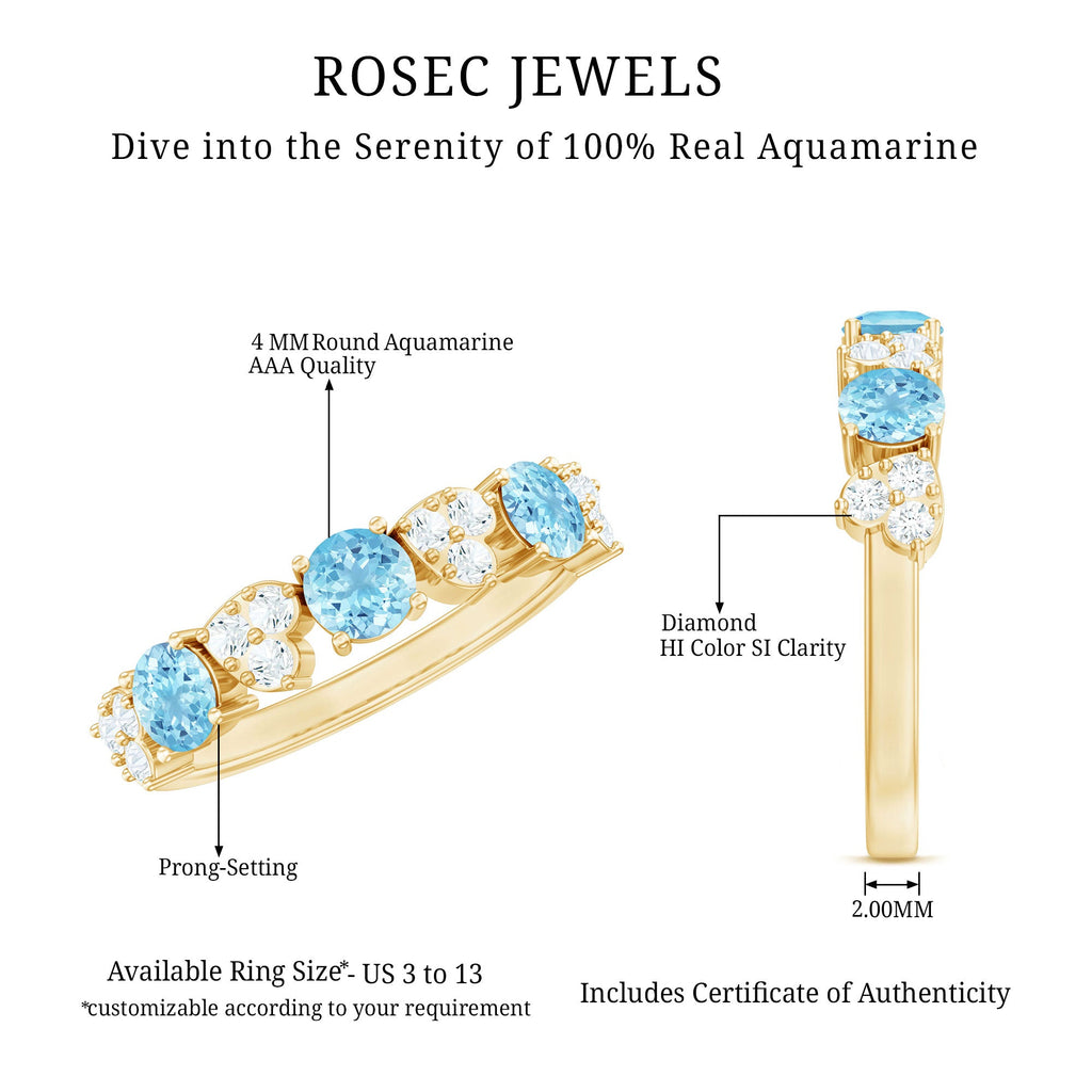 Aquamarine and Diamond Heart Shape Eternity Ring