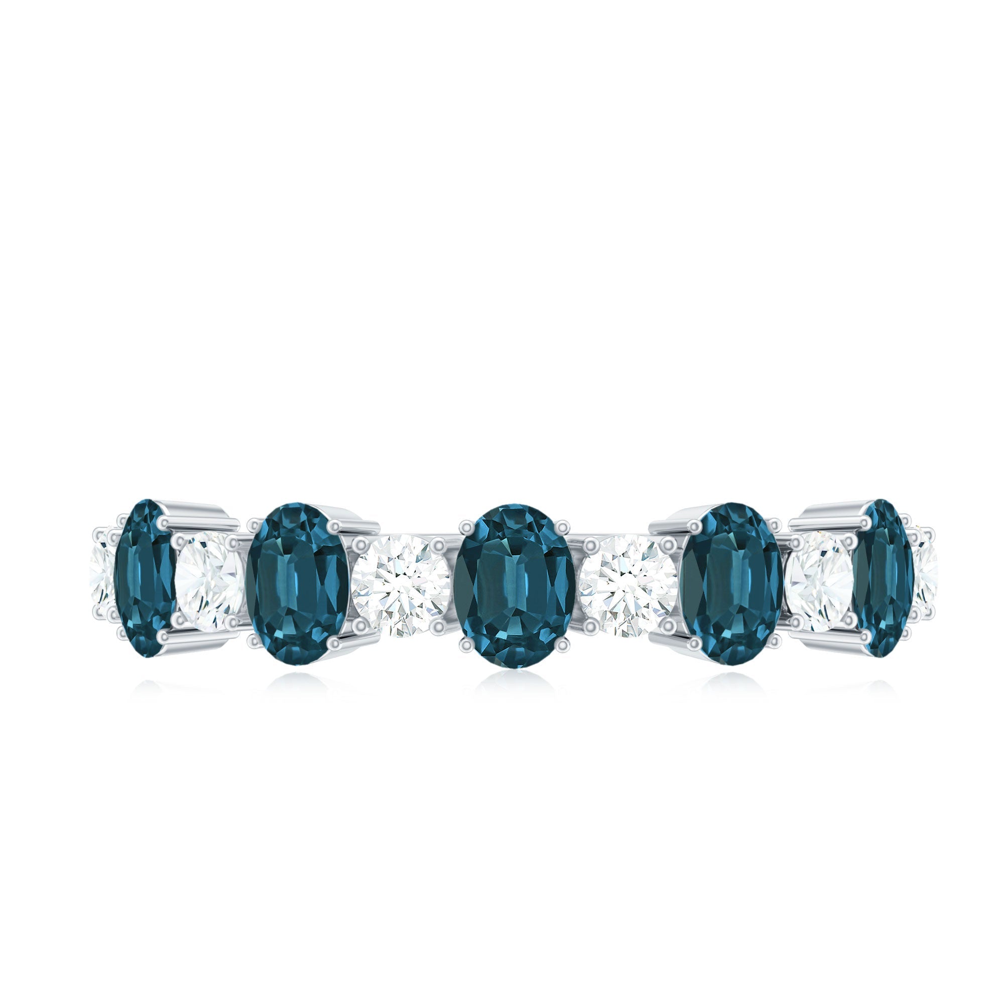 Oval London Blue Topaz Half Eternity Band Ring with Diamond