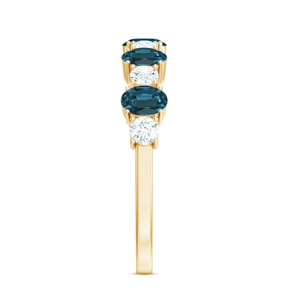 Oval London Blue Topaz Half Eternity Band Ring with Diamond