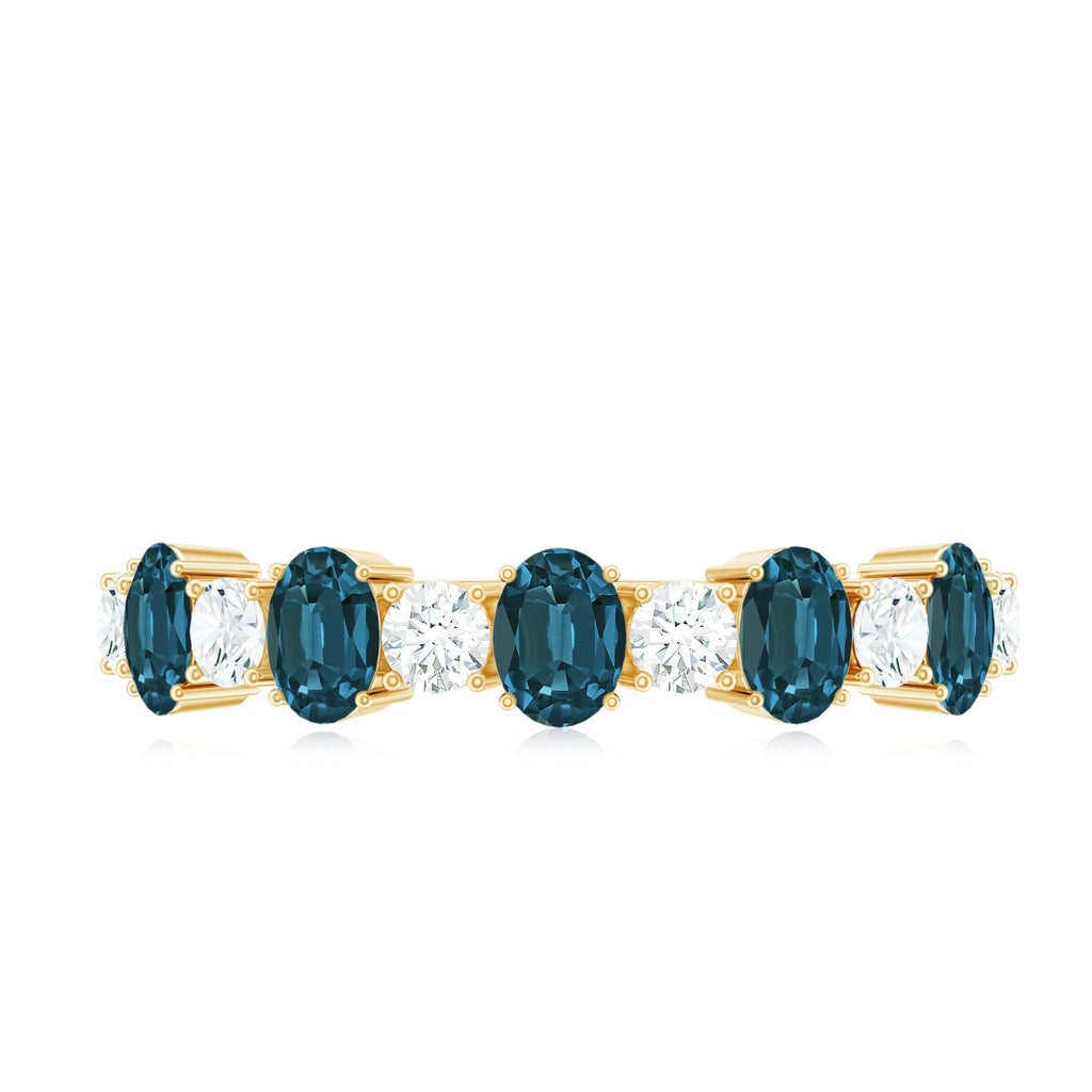 Oval London Blue Topaz Half Eternity Band Ring with Diamond