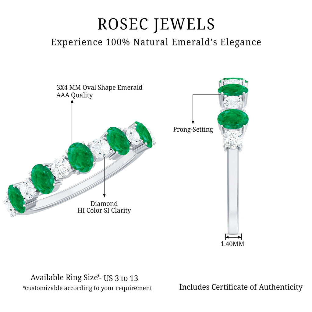 Oval Cut Emerald and Diamond Semi Eternity Ring