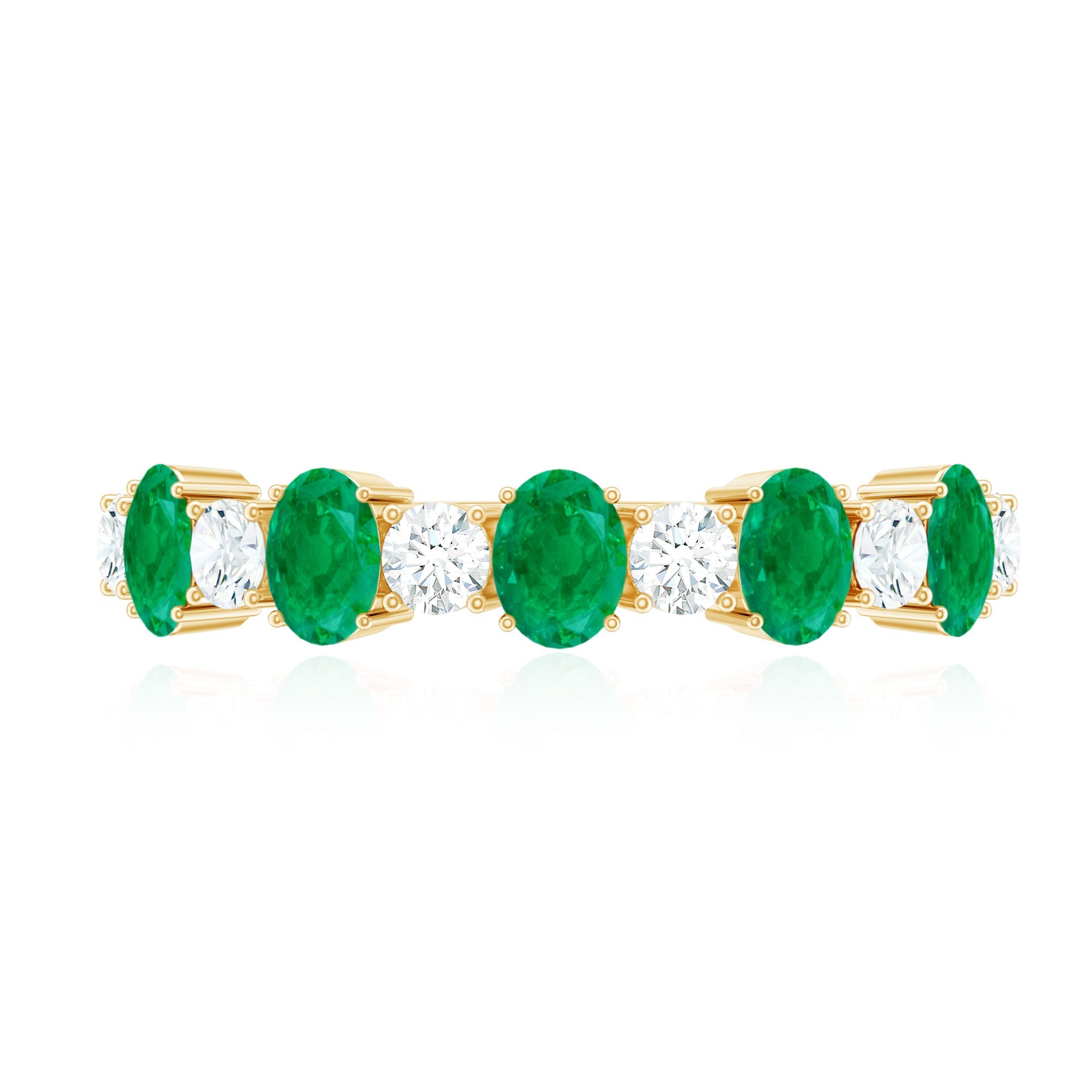 Oval Cut Emerald and Diamond Semi Eternity Ring