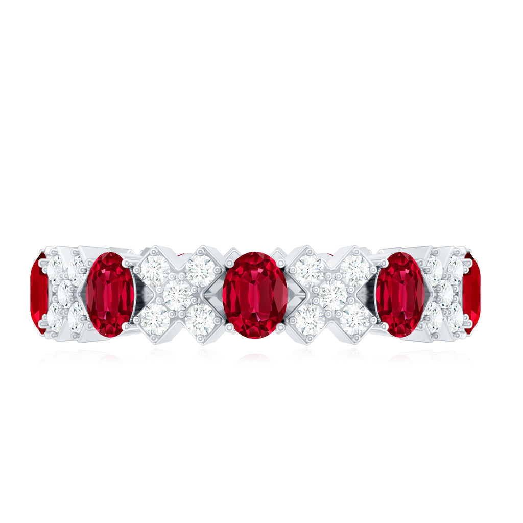 Certified Lab Grown Ruby Eternity Band Ring with Moissanite