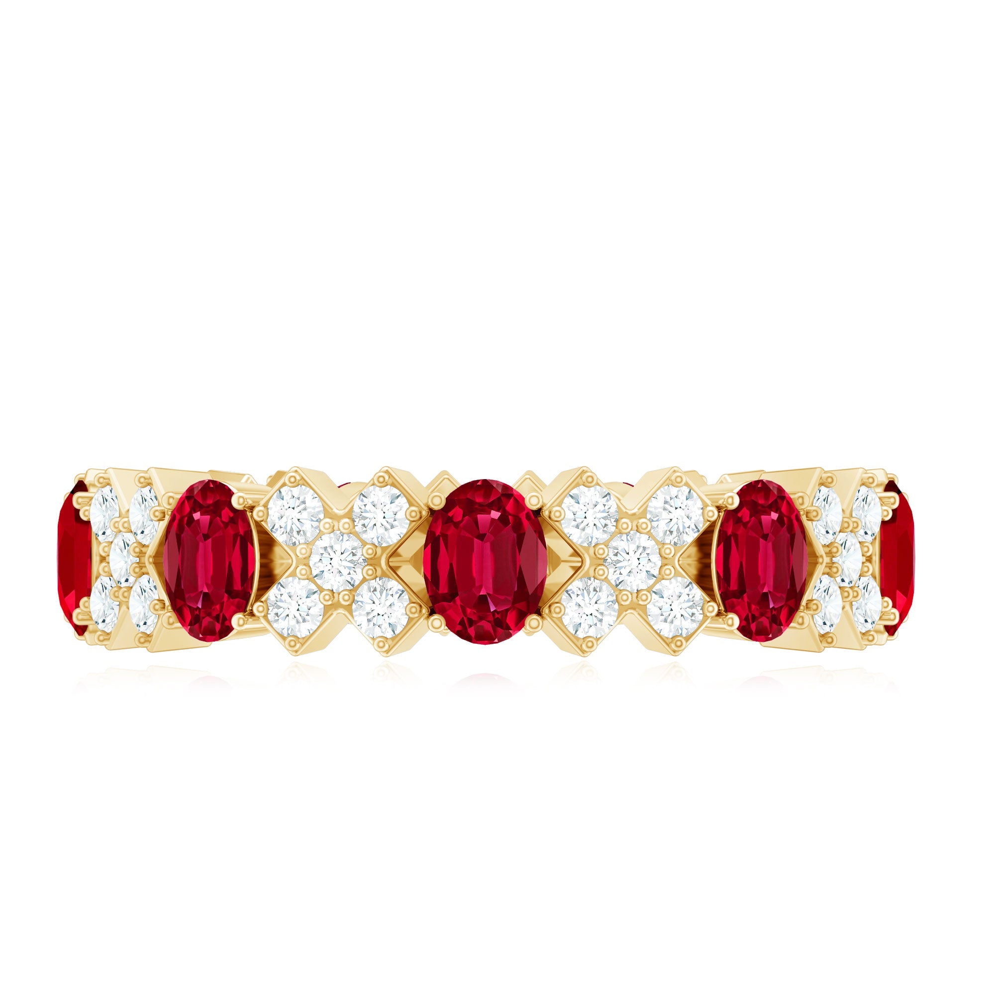Certified Lab Grown Ruby Eternity Band Ring with Moissanite
