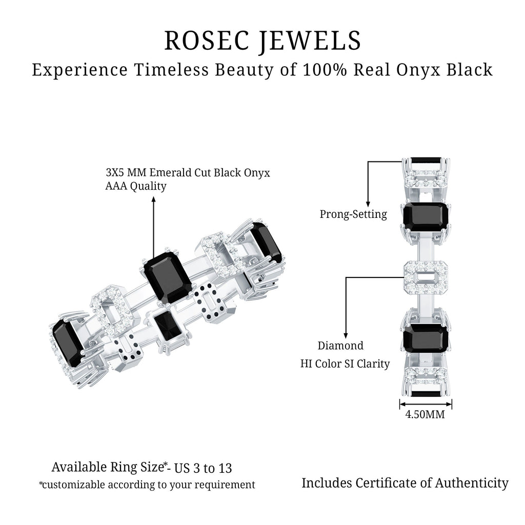 Contemporary Emerald Cut Onyx and Diamond Wedding Band