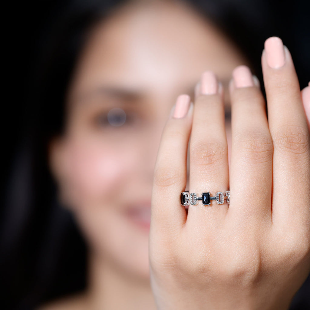 Contemporary Emerald Cut Onyx and Diamond Wedding Band