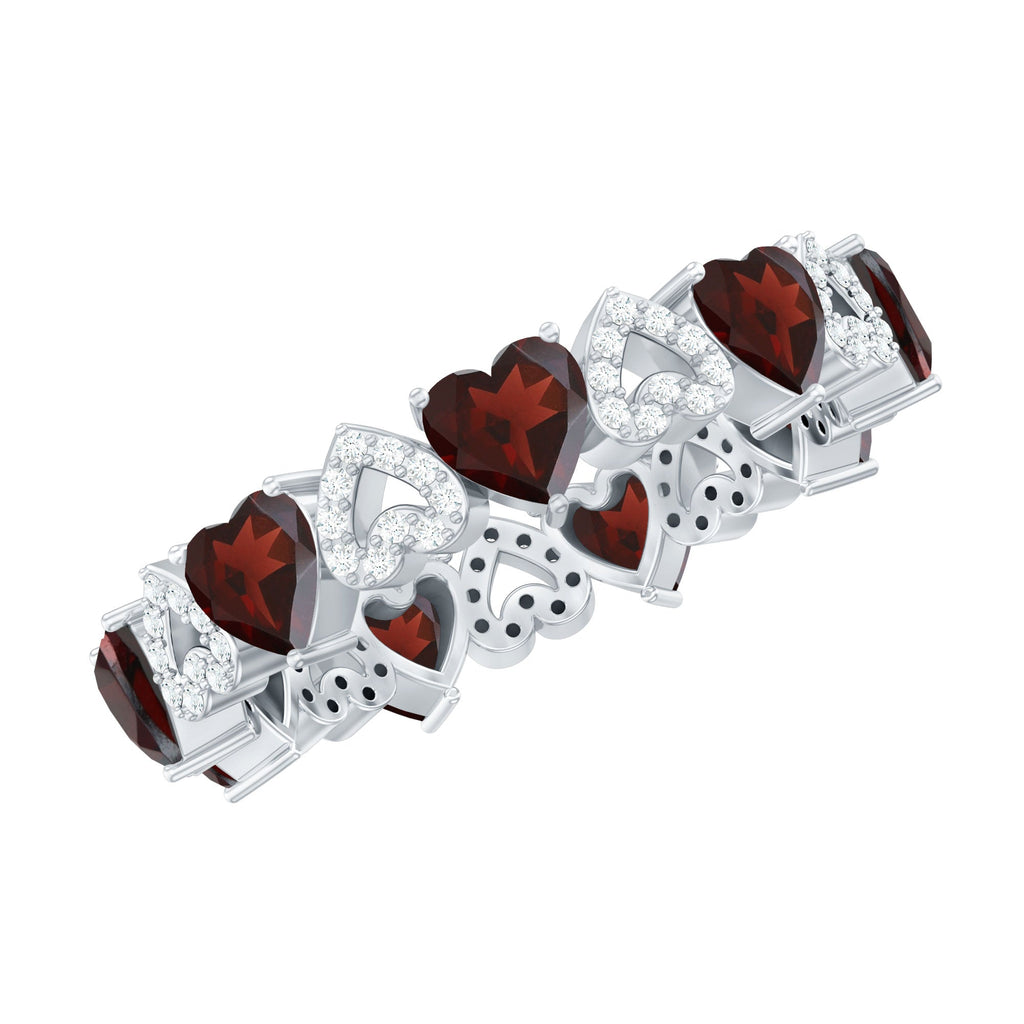 Natural Garnet Diamond Heart Eternity Ring for Anniversary