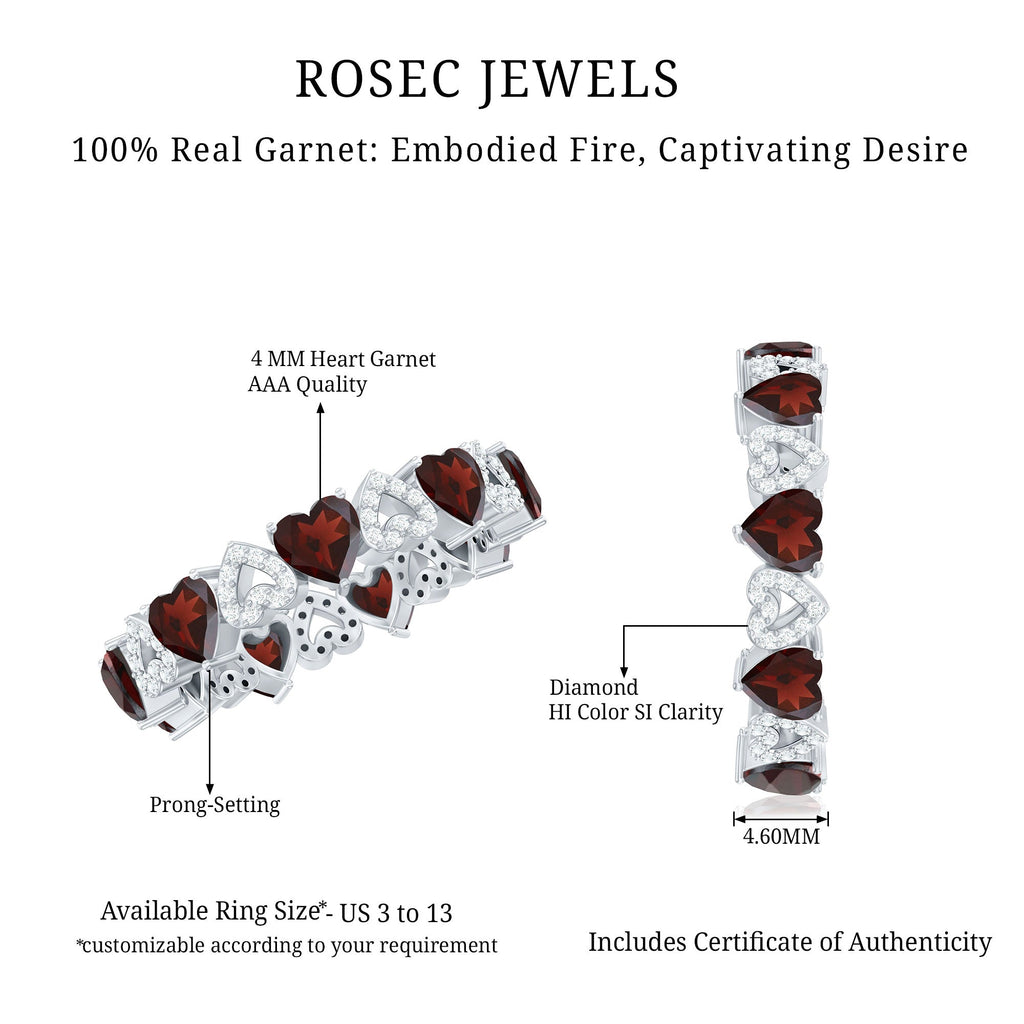 Natural Garnet Diamond Heart Eternity Ring for Anniversary