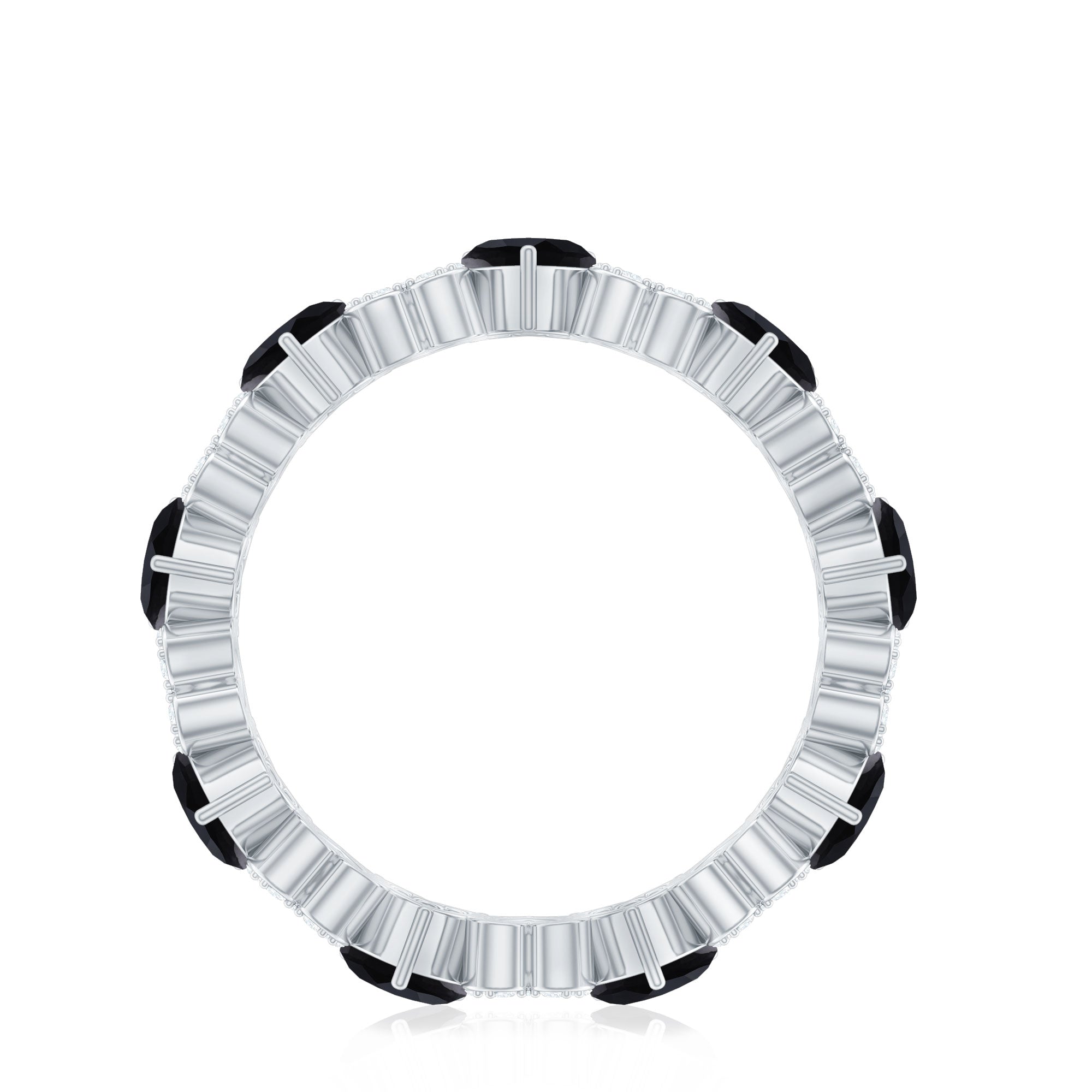 Genuine Black Onyx and Diamond Heart Wedding Band
