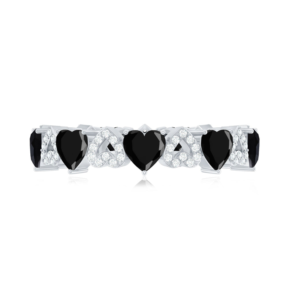 Genuine Black Onyx and Diamond Heart Wedding Band
