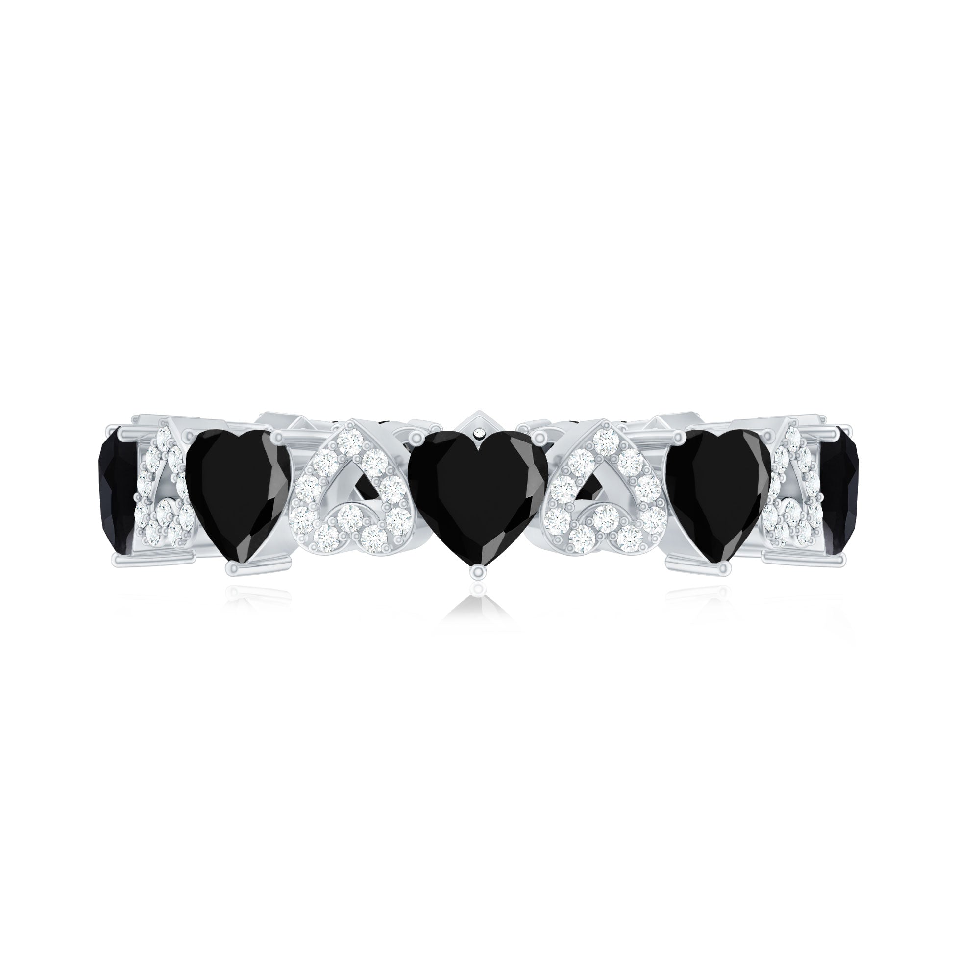 Genuine Black Onyx and Diamond Heart Wedding Band
