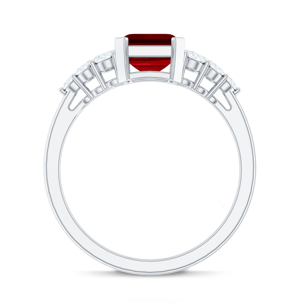 Certified 2.2 Carat Lab Grown Ruby Emerald Cut Engagement Ring with Real Diamond
