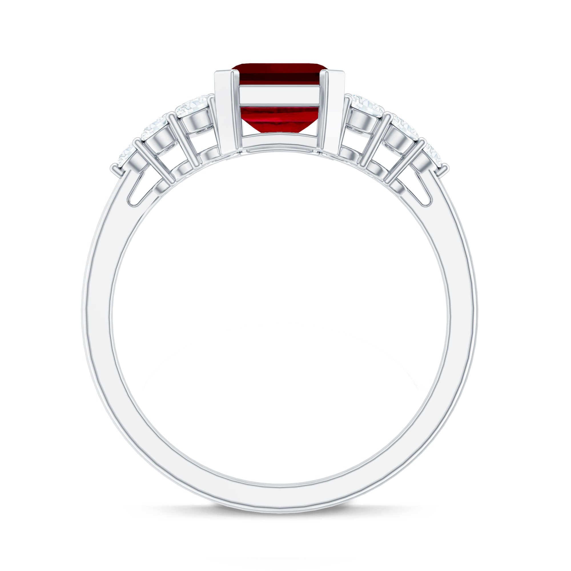 Certified 2.2 Carat Lab Grown Ruby Emerald Cut Engagement Ring with Real Diamond