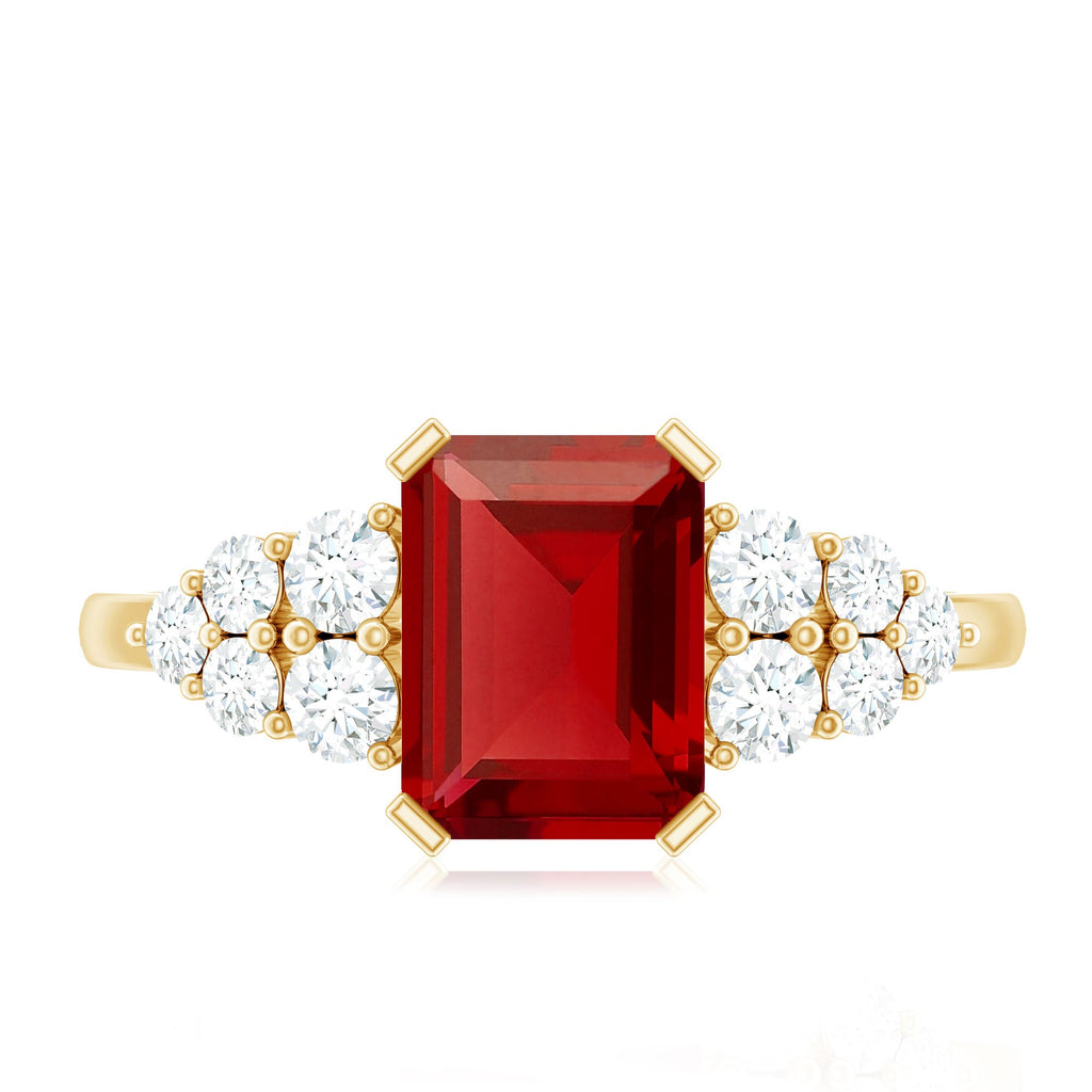 Certified 2.2 Carat Lab Grown Ruby Emerald Cut Engagement Ring with Real Diamond