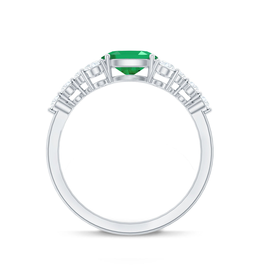 0.7 Carat Oval Cut Emerald Promise Ring with Diamond