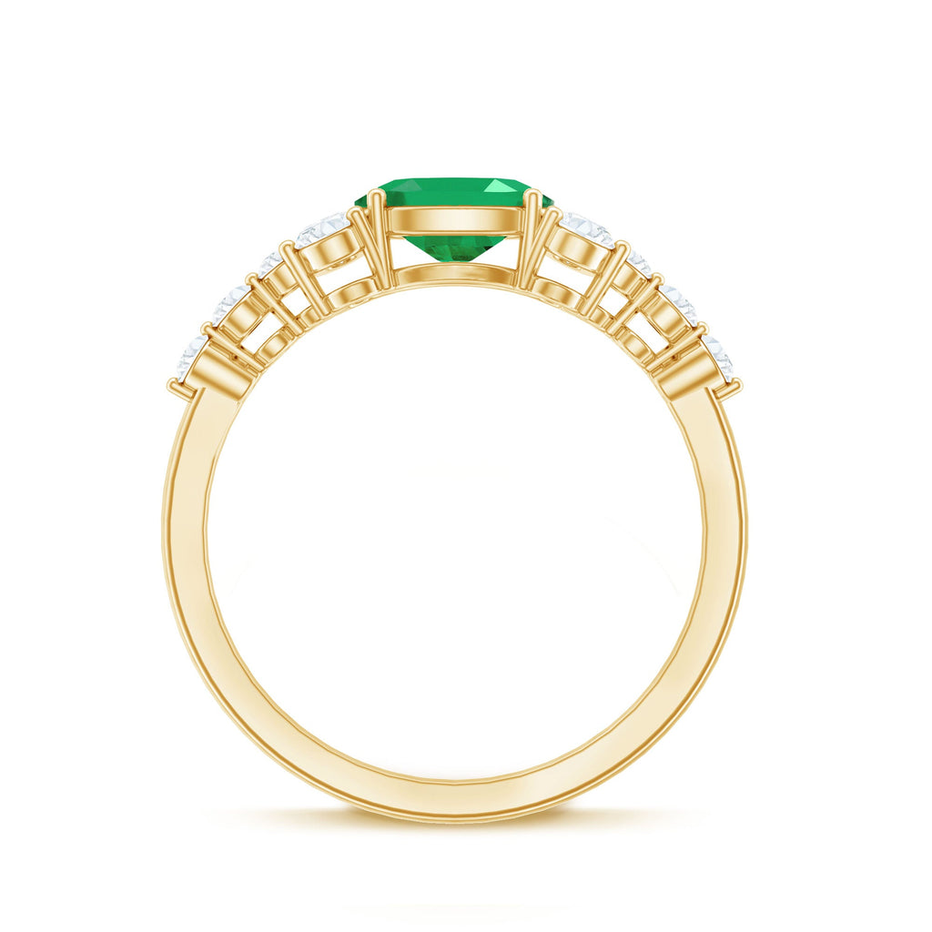 0.7 Carat Oval Cut Emerald Promise Ring with Diamond