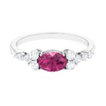 Pink Tourmaline Solitaire East West Ring with Diamond Side Stones