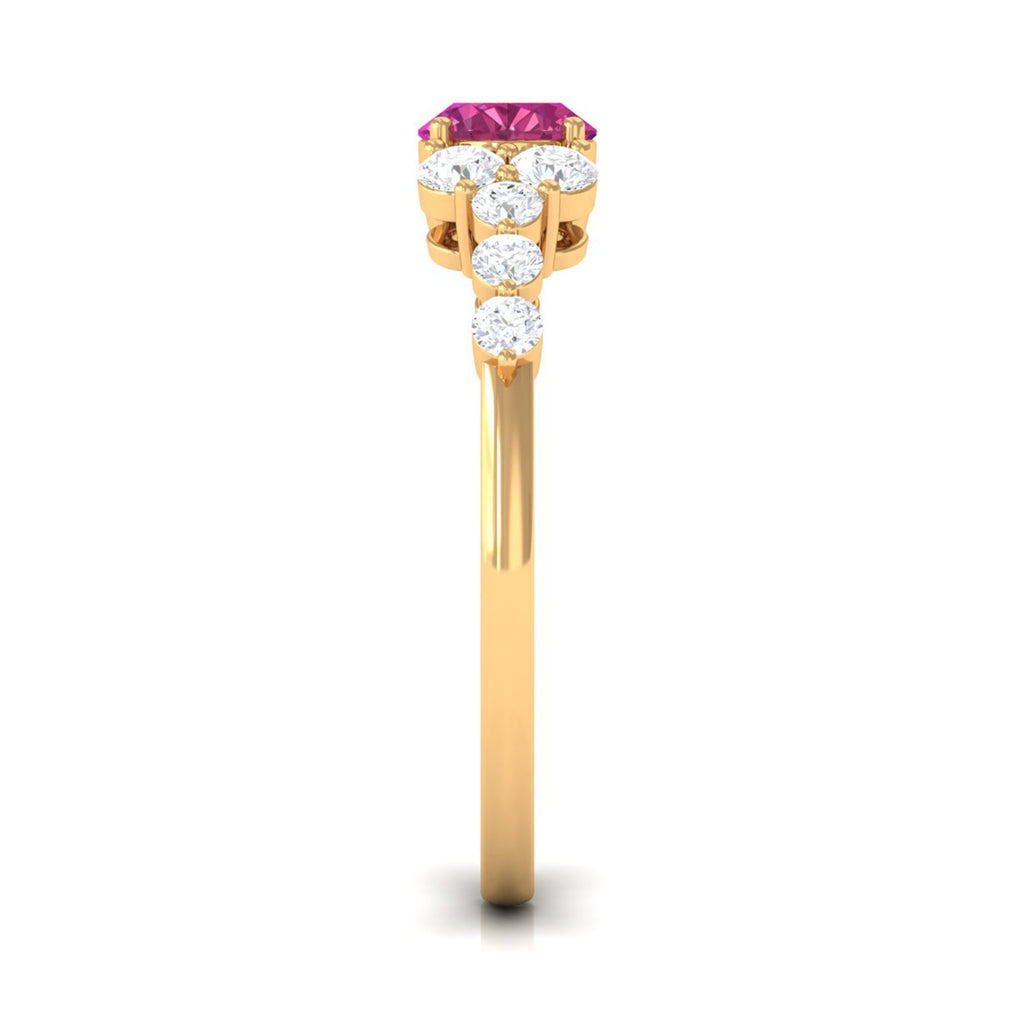 Pink Tourmaline Solitaire East West Ring with Diamond Side Stones