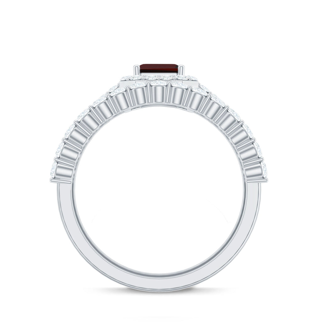 Genuine 2 Carat Emerald Cut Garnet Moissanite Wedding Ring Set of 2