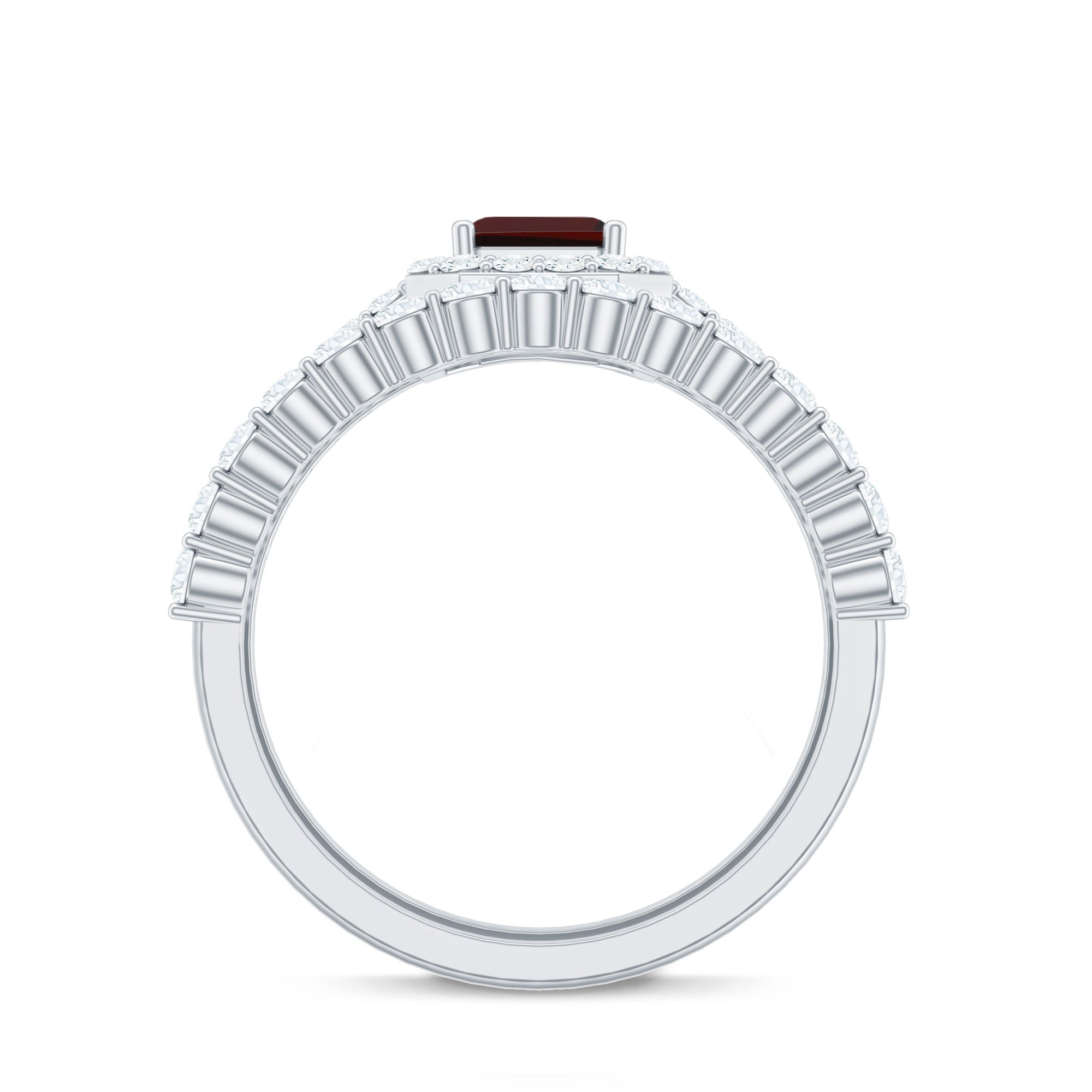 Genuine 2 Carat Emerald Cut Garnet Moissanite Wedding Ring Set of 2