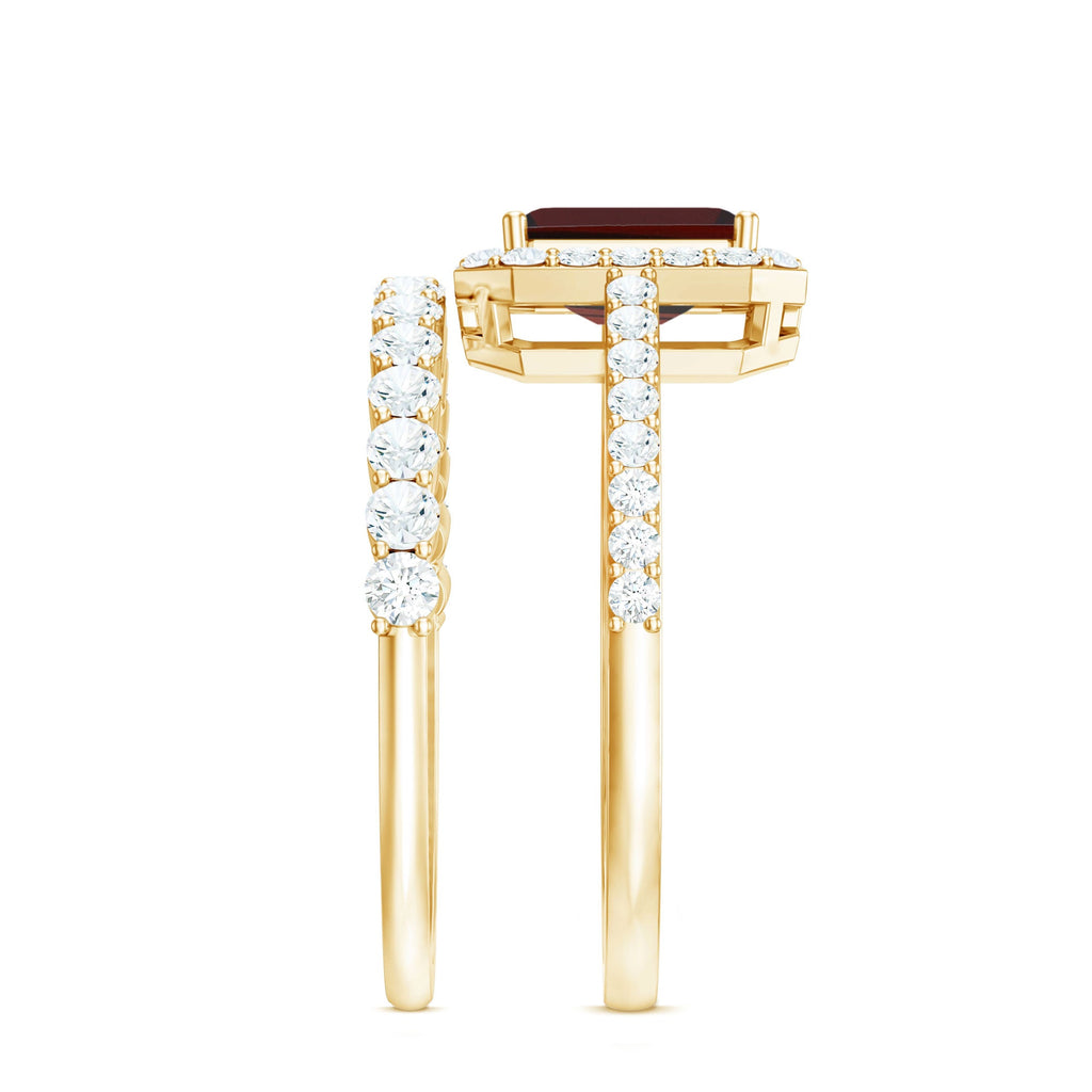 Genuine 2 Carat Emerald Cut Garnet Moissanite Wedding Ring Set of 2