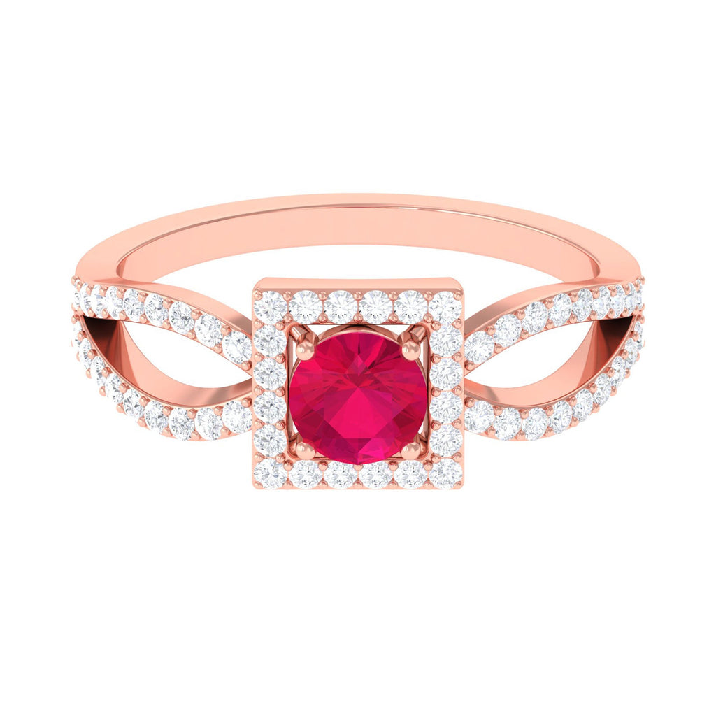 Real 0.6 Carat Ruby Engagement Ring with Diamond Split Shank