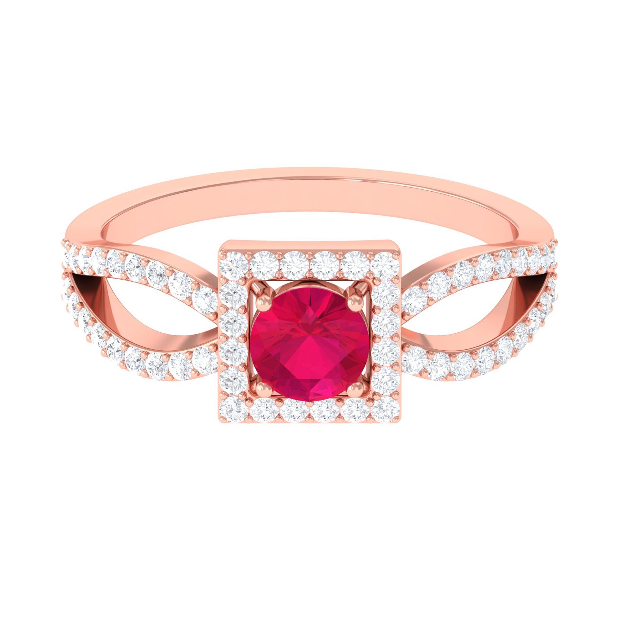 Real 0.6 Carat Ruby Engagement Ring with Diamond Split Shank