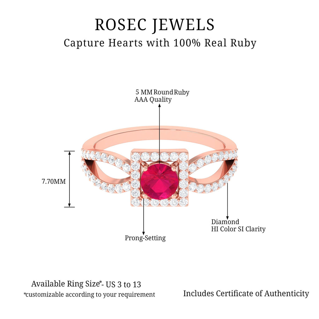 Real 0.6 Carat Ruby Engagement Ring with Diamond Split Shank