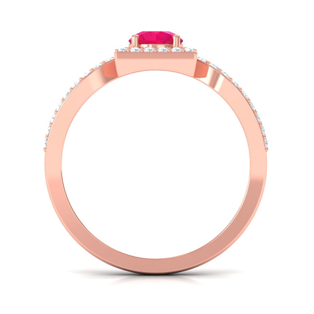 Real 0.6 Carat Ruby Engagement Ring with Diamond Split Shank