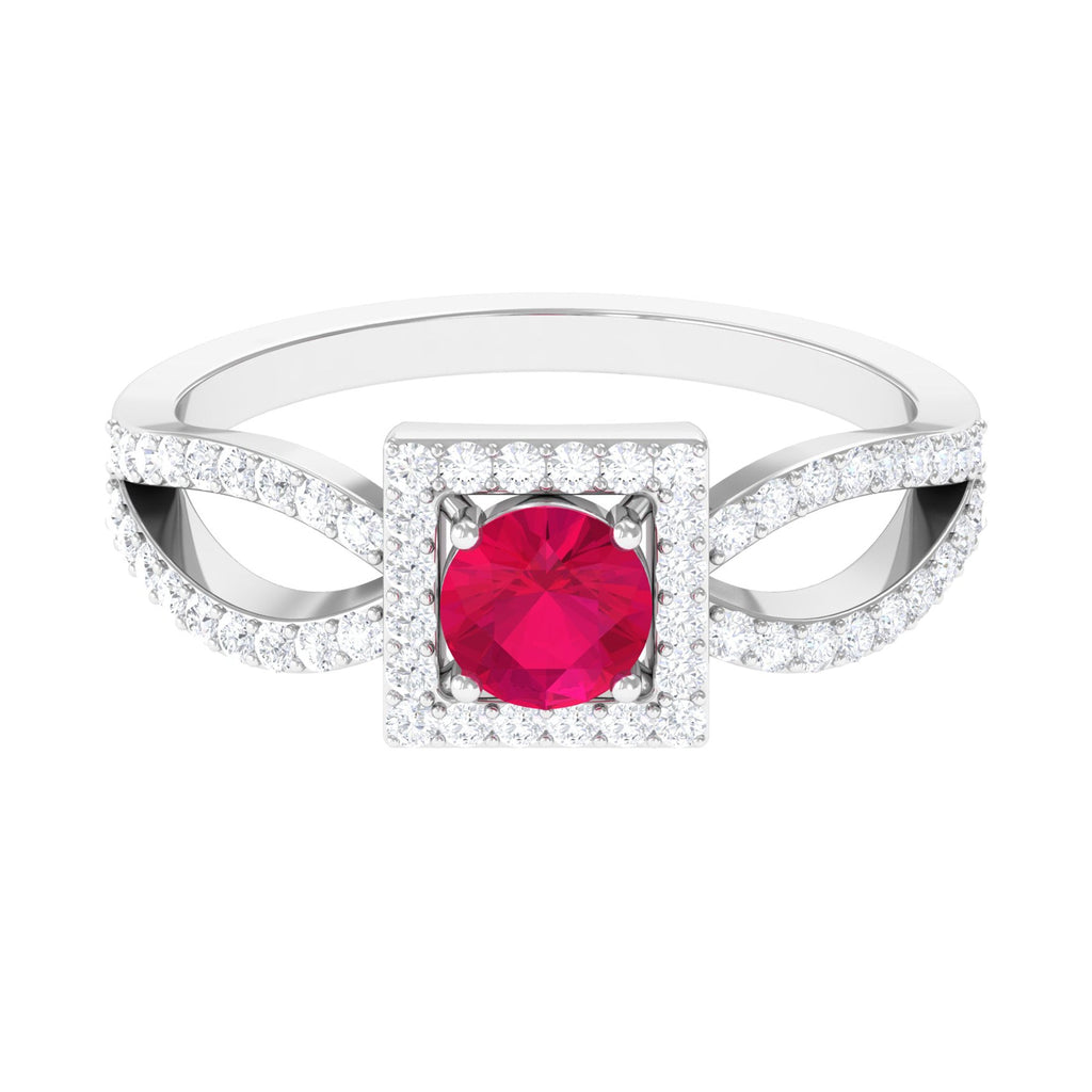 Real 0.6 Carat Ruby Engagement Ring with Diamond Split Shank