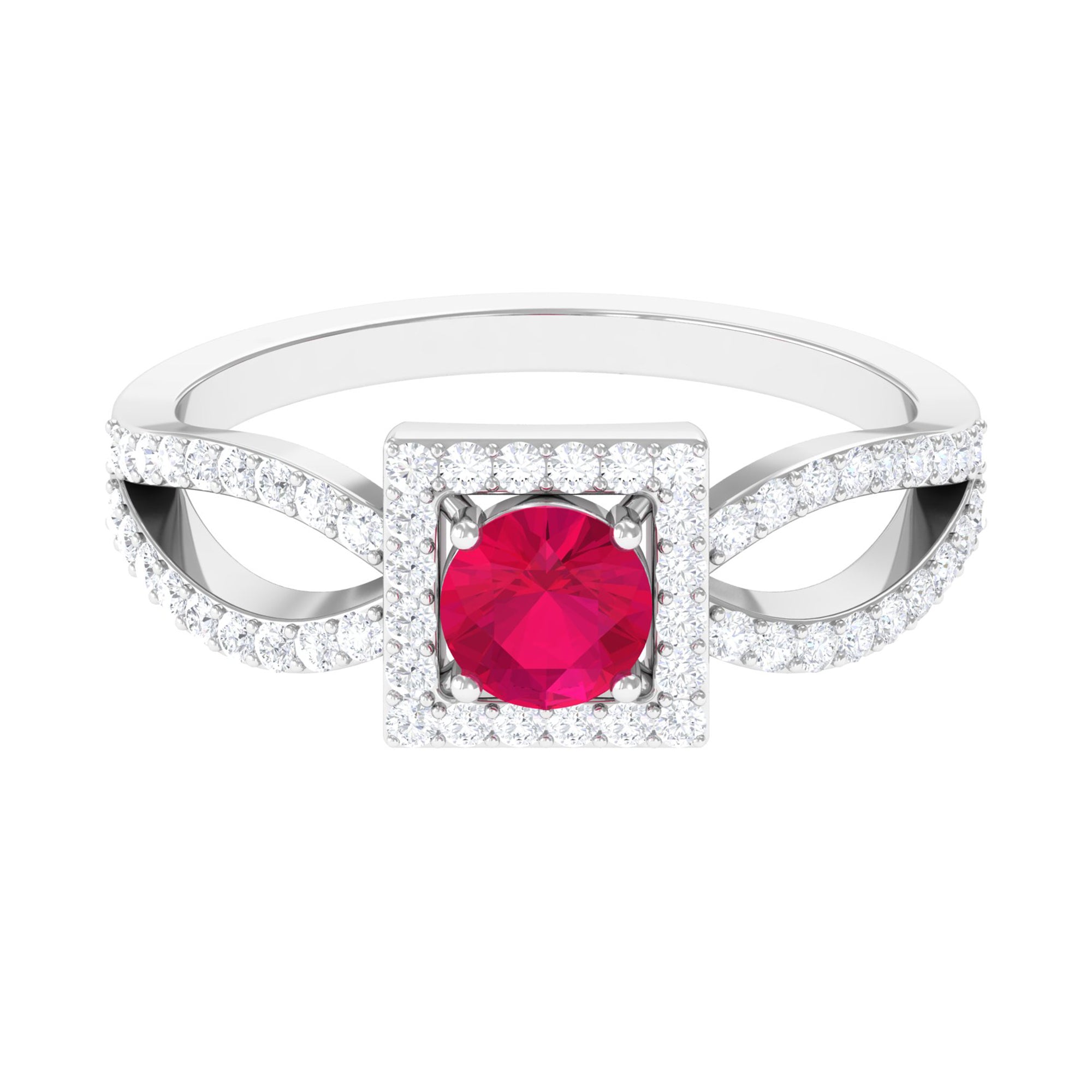 Real 0.6 Carat Ruby Engagement Ring with Diamond Split Shank