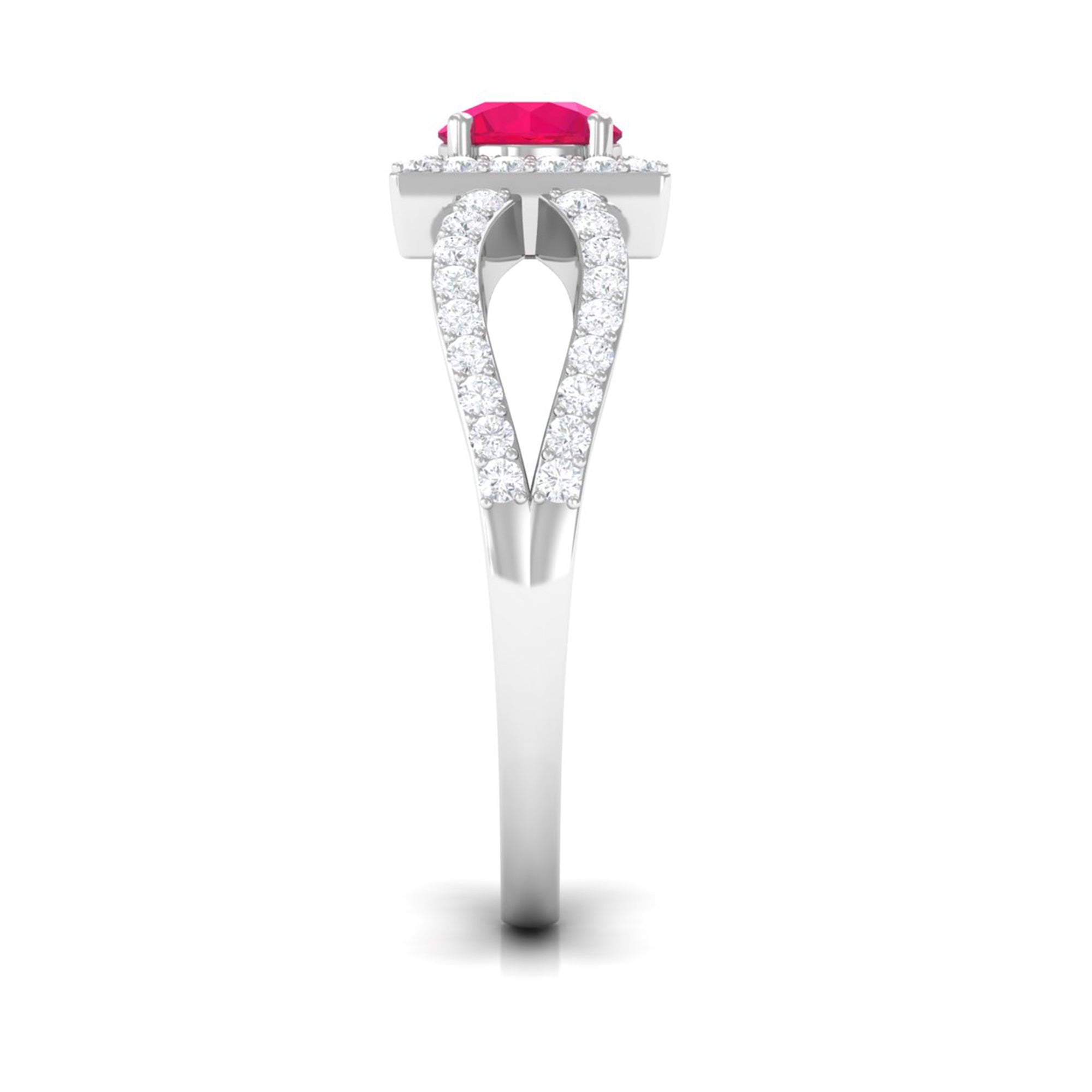 Real 0.6 Carat Ruby Engagement Ring with Diamond Split Shank