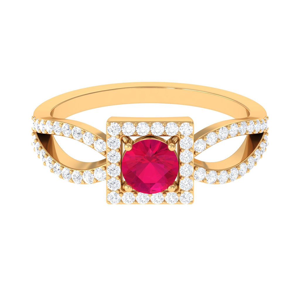 Real 0.6 Carat Ruby Engagement Ring with Diamond Split Shank