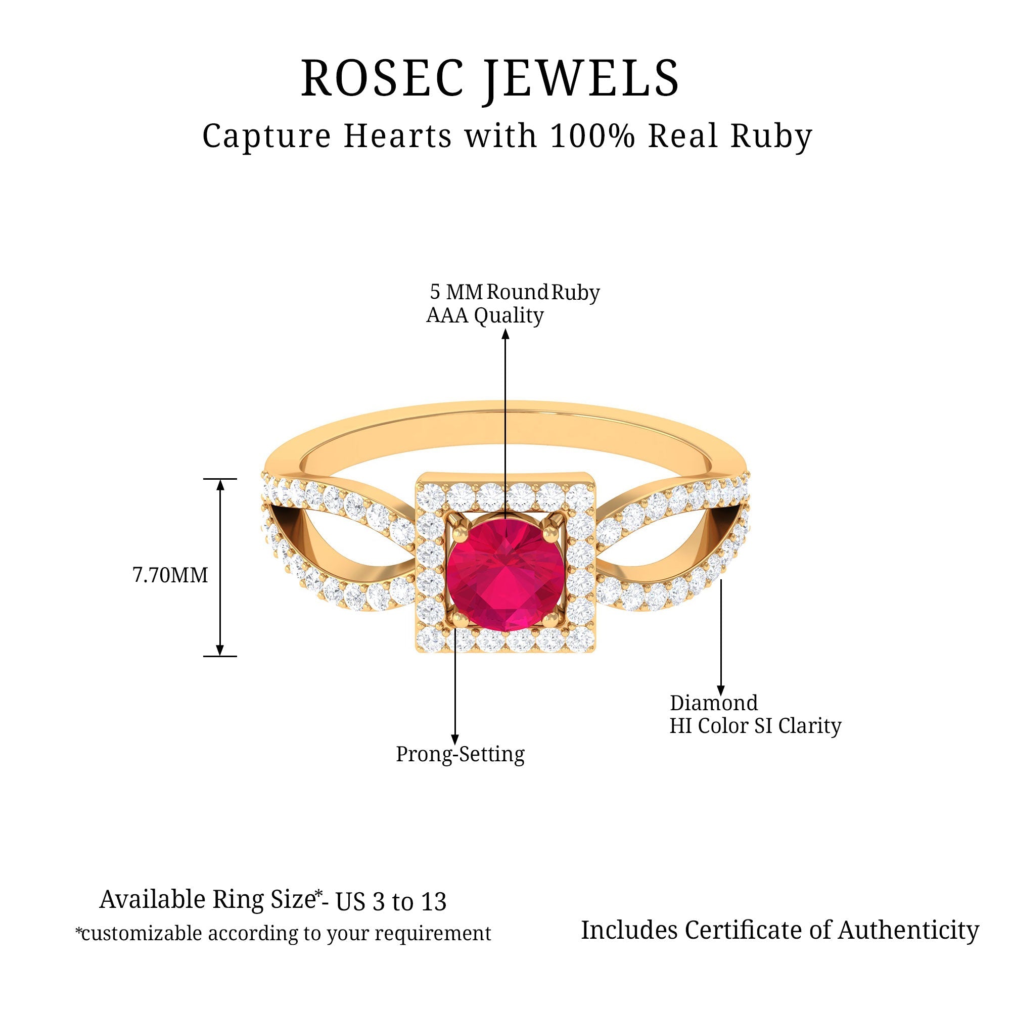 Real 0.6 Carat Ruby Engagement Ring with Diamond Split Shank