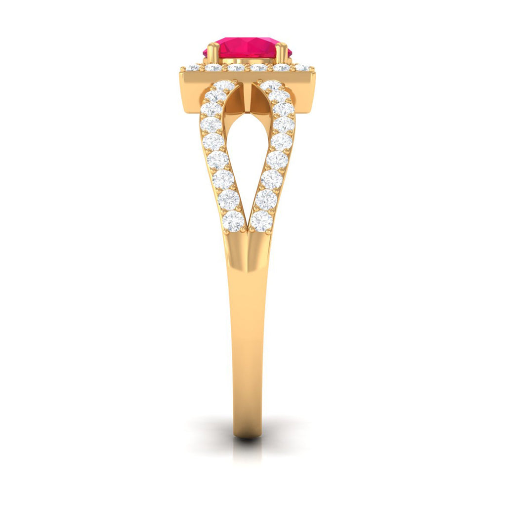 Real 0.6 Carat Ruby Engagement Ring with Diamond Split Shank