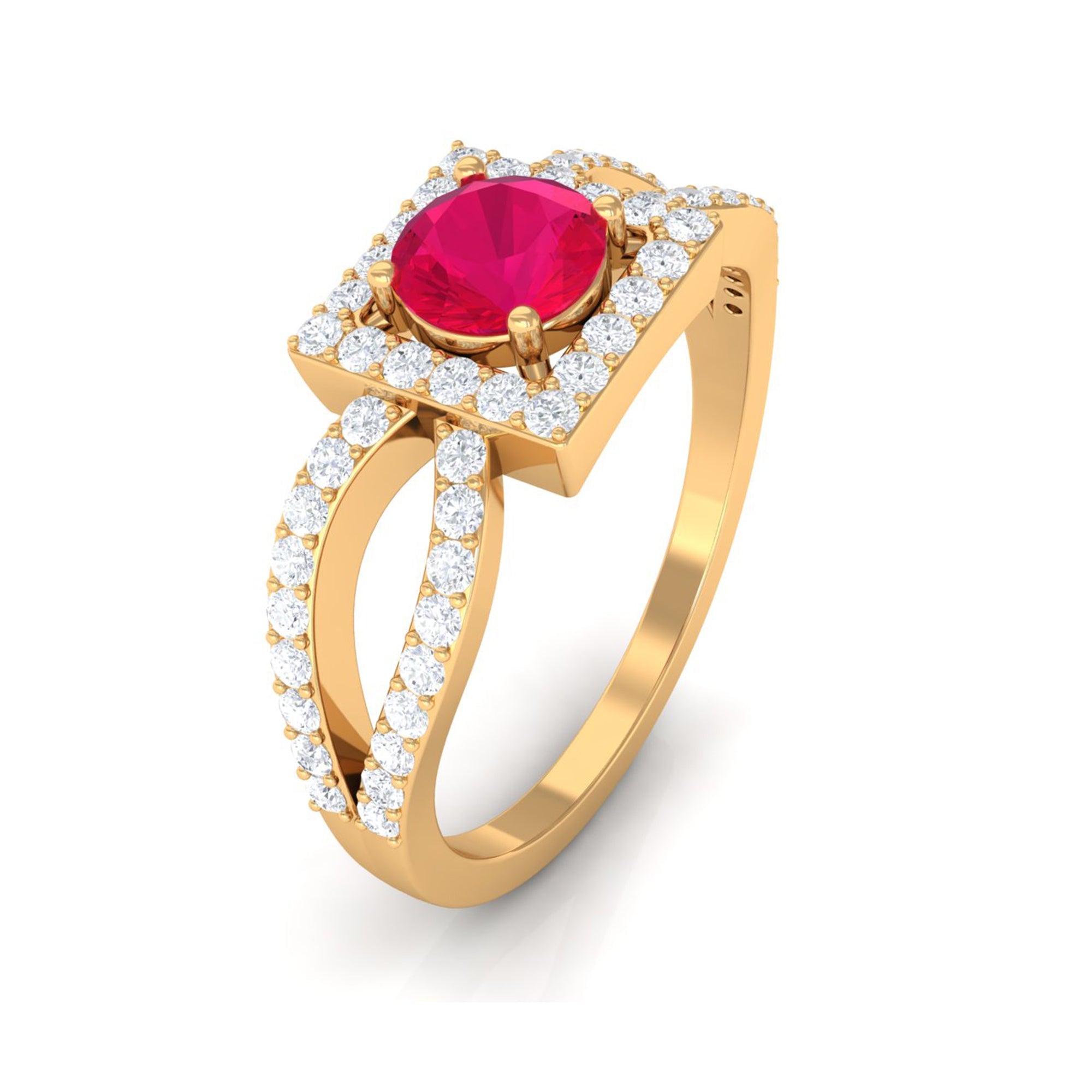 Real 0.6 Carat Ruby Engagement Ring with Diamond Split Shank