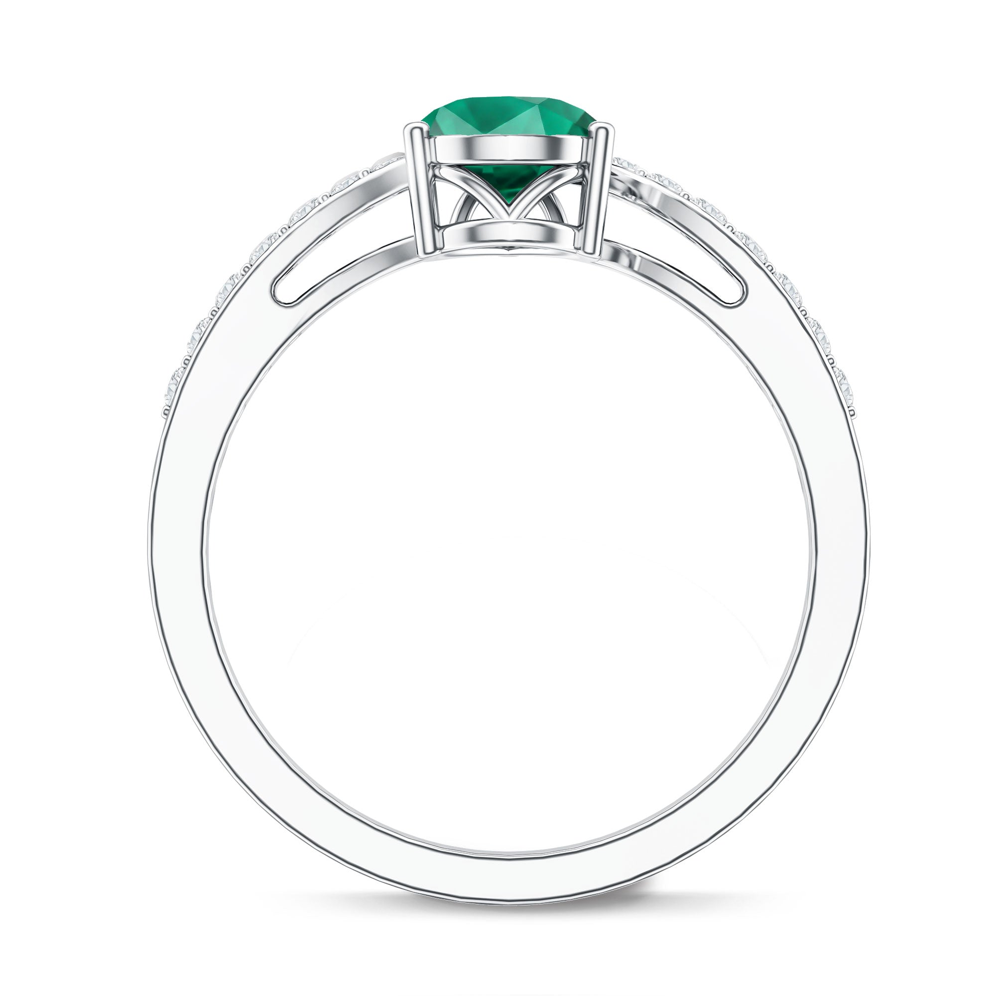 Classic Lab Grown Emerald Diamond Teardrop Engagement Ring with Bypass Shank