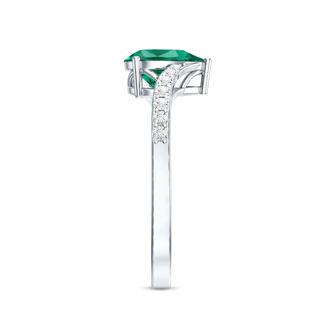 Classic Lab Grown Emerald Diamond Teardrop Engagement Ring with Bypass Shank