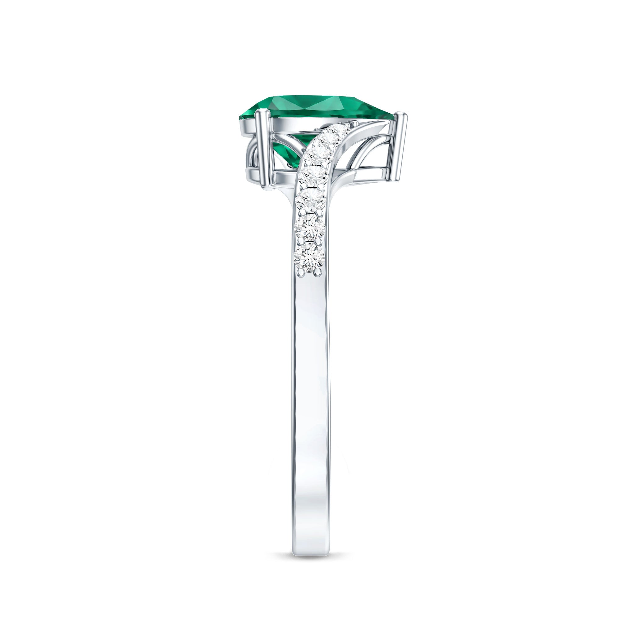 Classic Lab Grown Emerald Diamond Teardrop Engagement Ring with Bypass Shank
