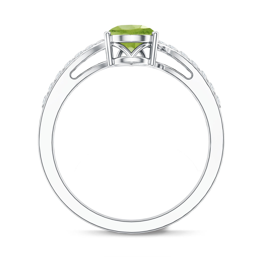 1 Carat Pear Shaped Peridot Engagement Ring with Diamond Bypass Shank