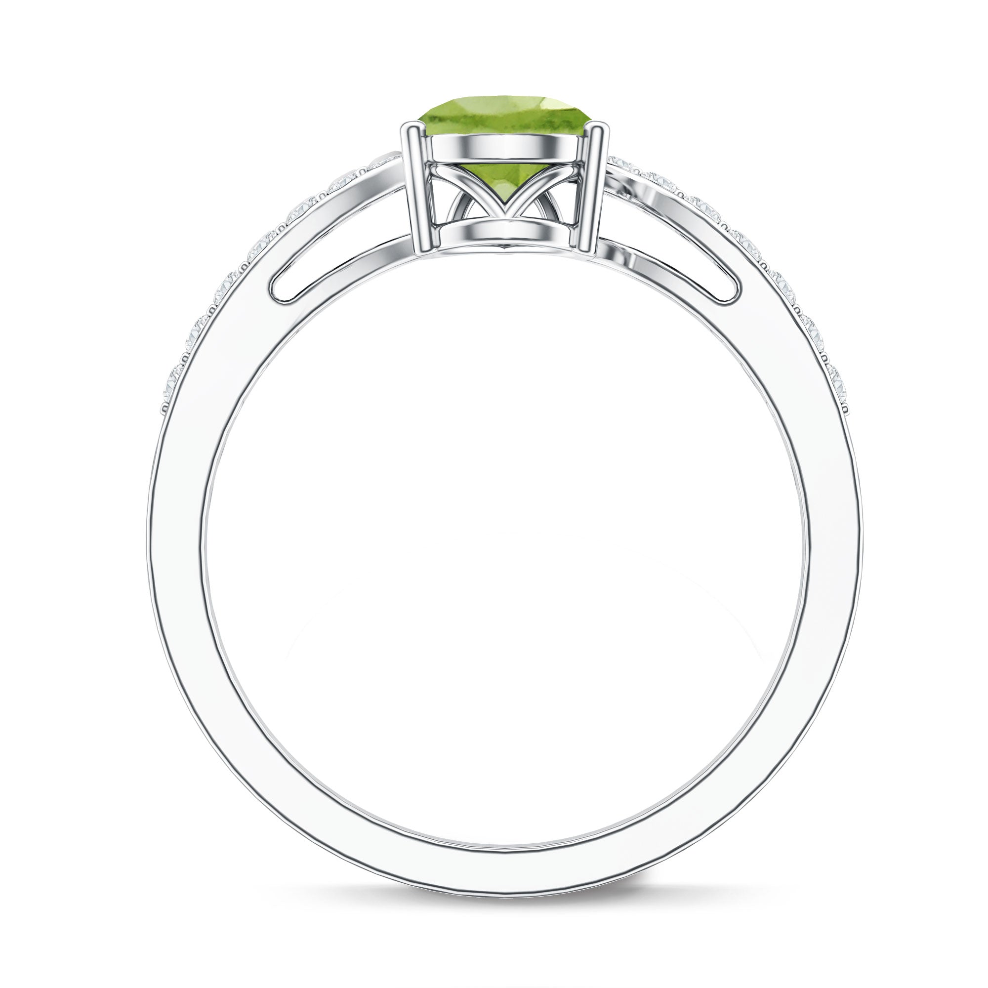 1 Carat Pear Shaped Peridot Engagement Ring with Diamond Bypass Shank