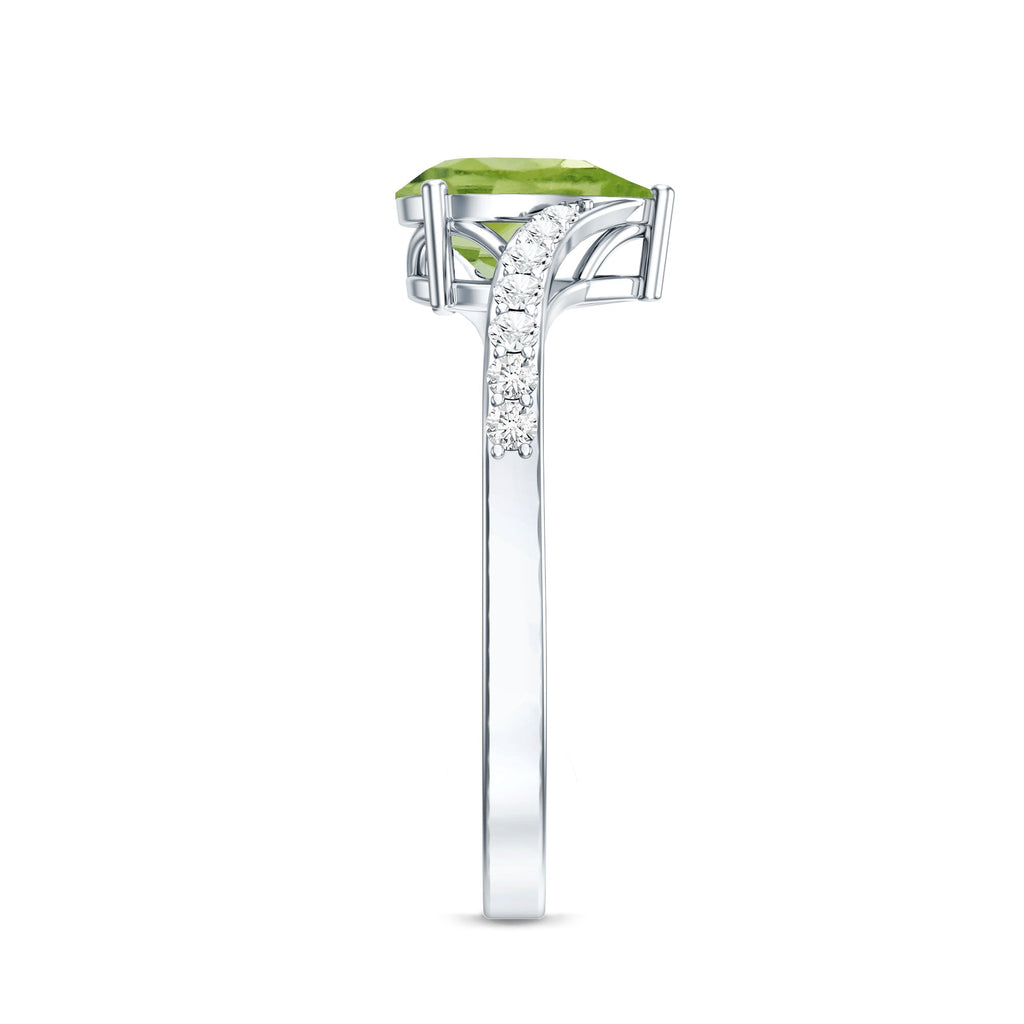 1 Carat Pear Shaped Peridot Engagement Ring with Diamond Bypass Shank