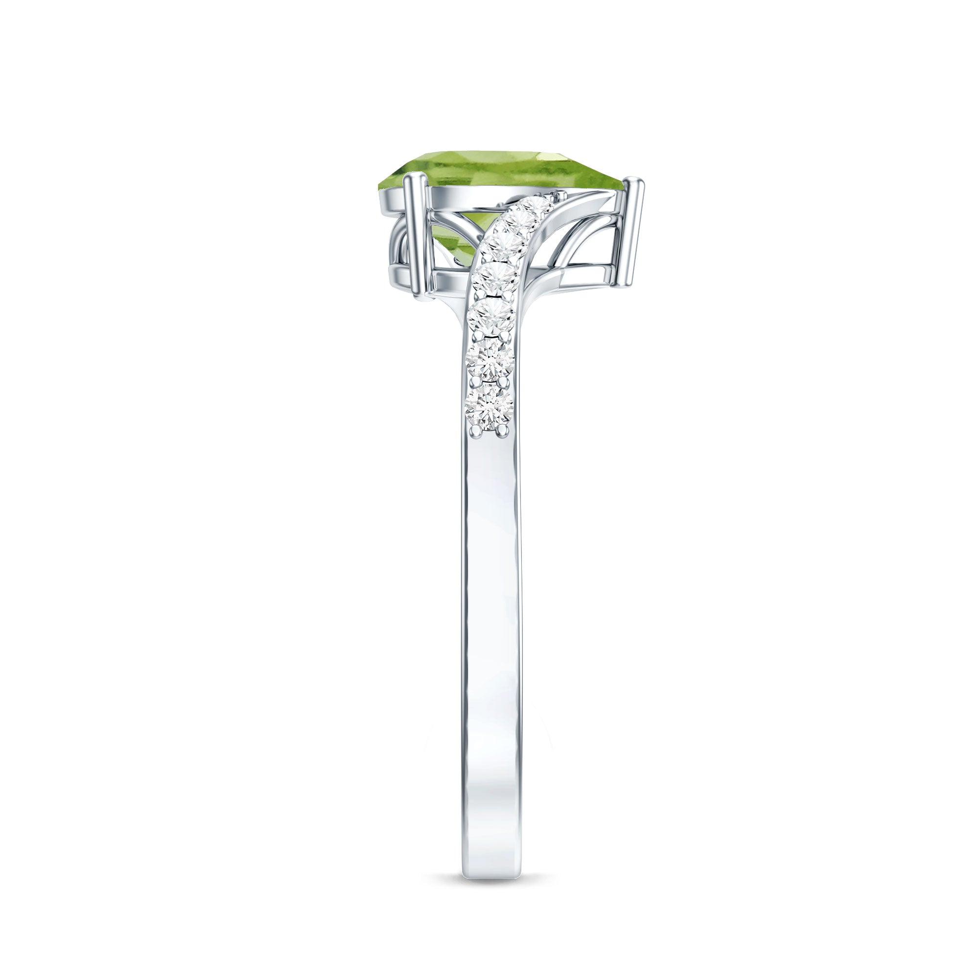 1 Carat Pear Shaped Peridot Engagement Ring with Diamond Bypass Shank