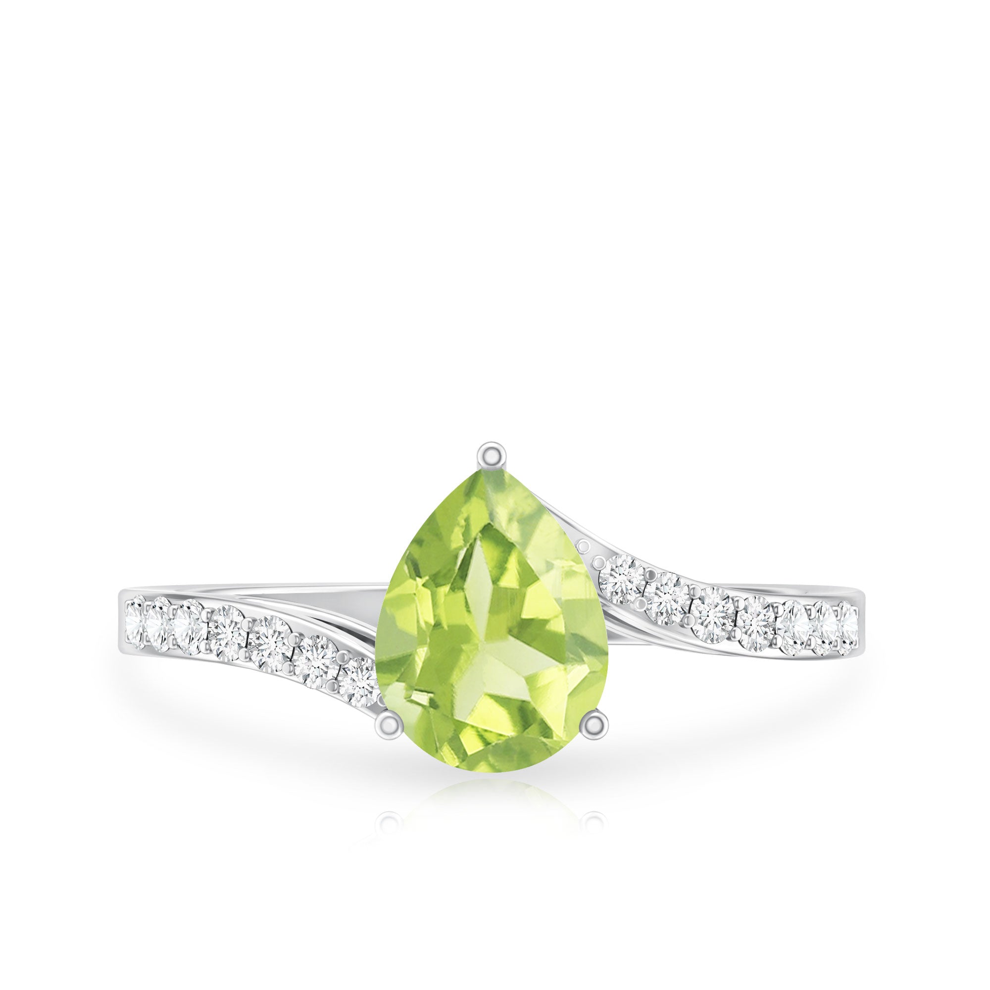 1 Carat Pear Shaped Peridot Engagement Ring with Diamond Bypass Shank