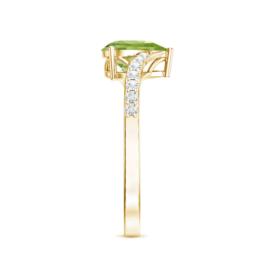 1 Carat Pear Shaped Peridot Engagement Ring with Diamond Bypass Shank