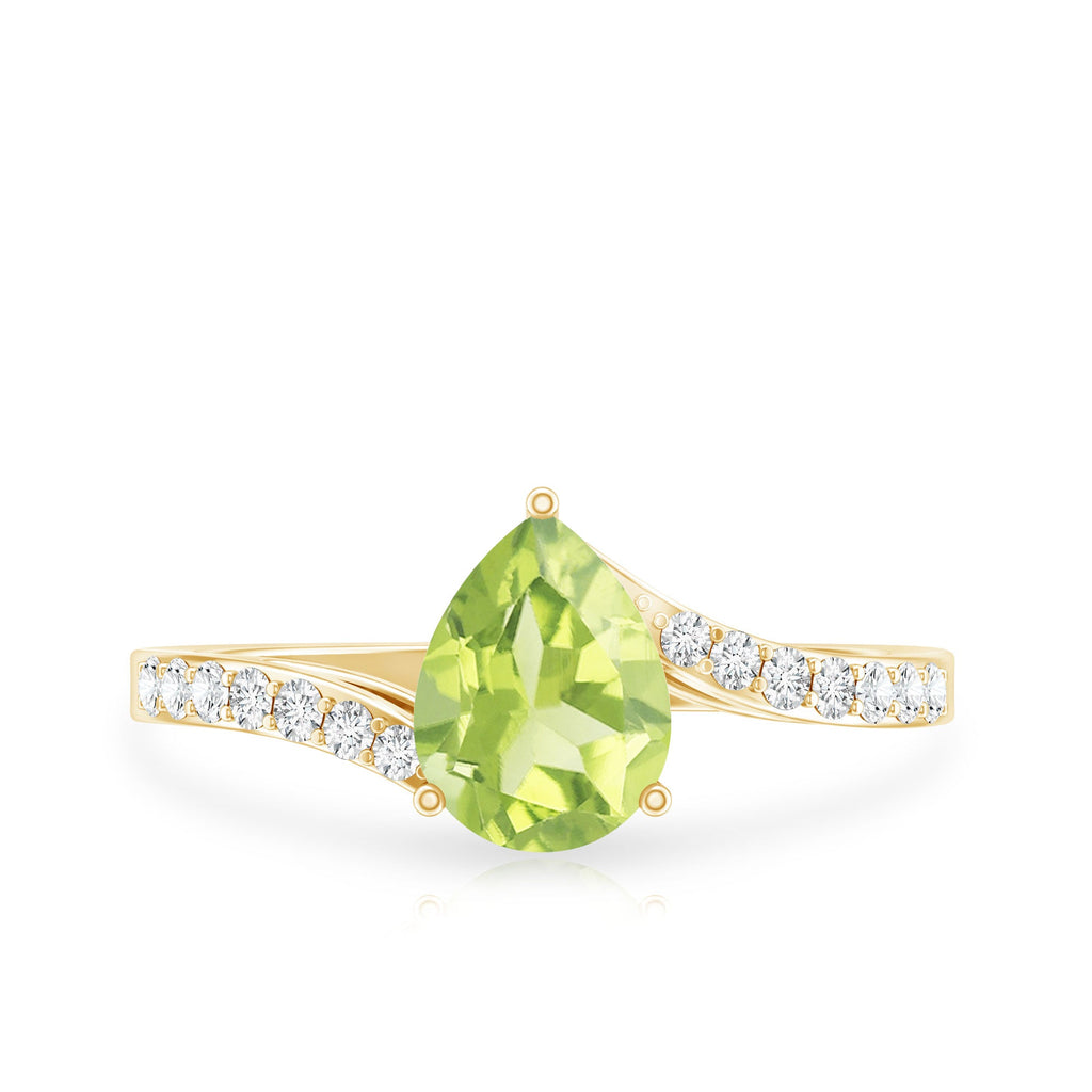 1 Carat Pear Shaped Peridot Engagement Ring with Diamond Bypass Shank