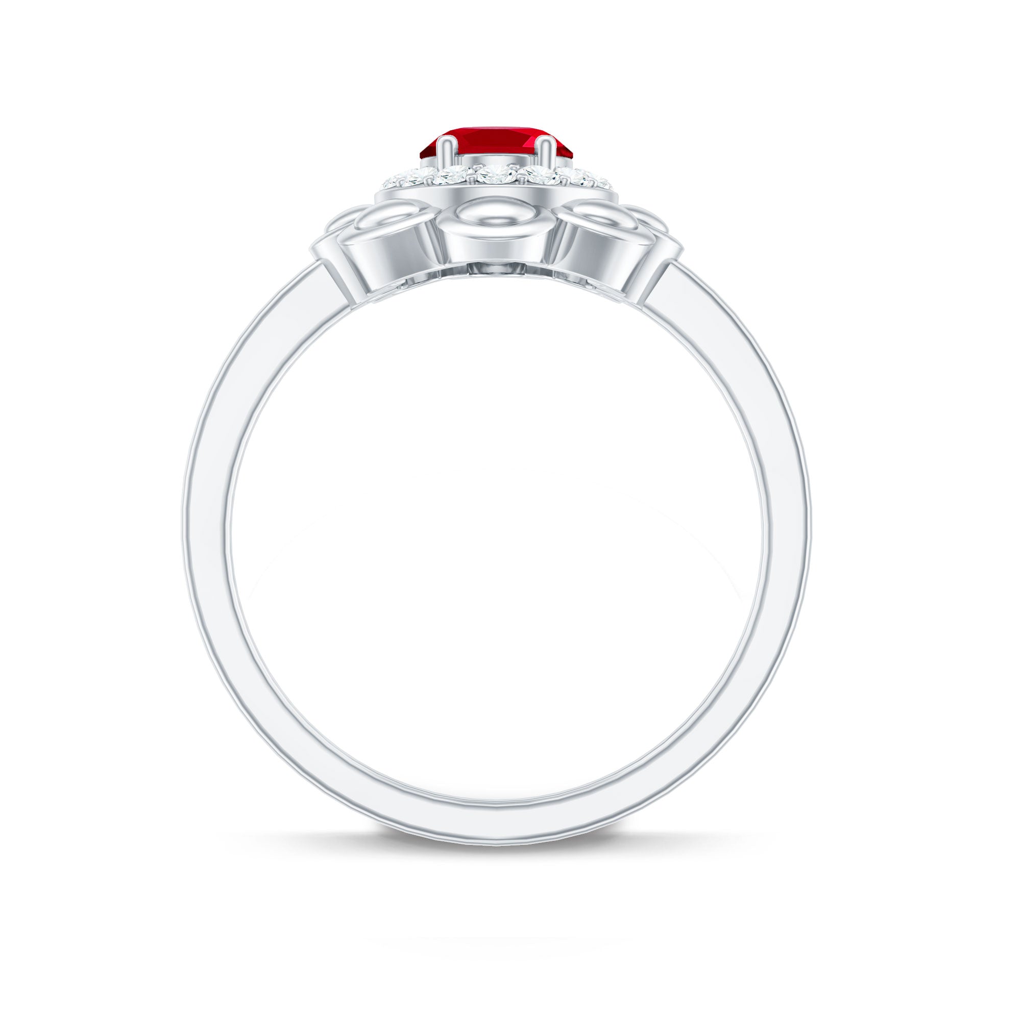 Certified 1.5 Carat Lab Grown Ruby Flower Engagement Ring with Diamond