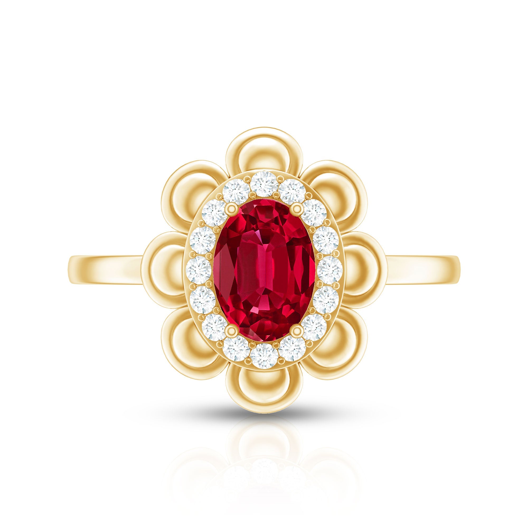 Certified 1.5 Carat Lab Grown Ruby Flower Engagement Ring with Diamond